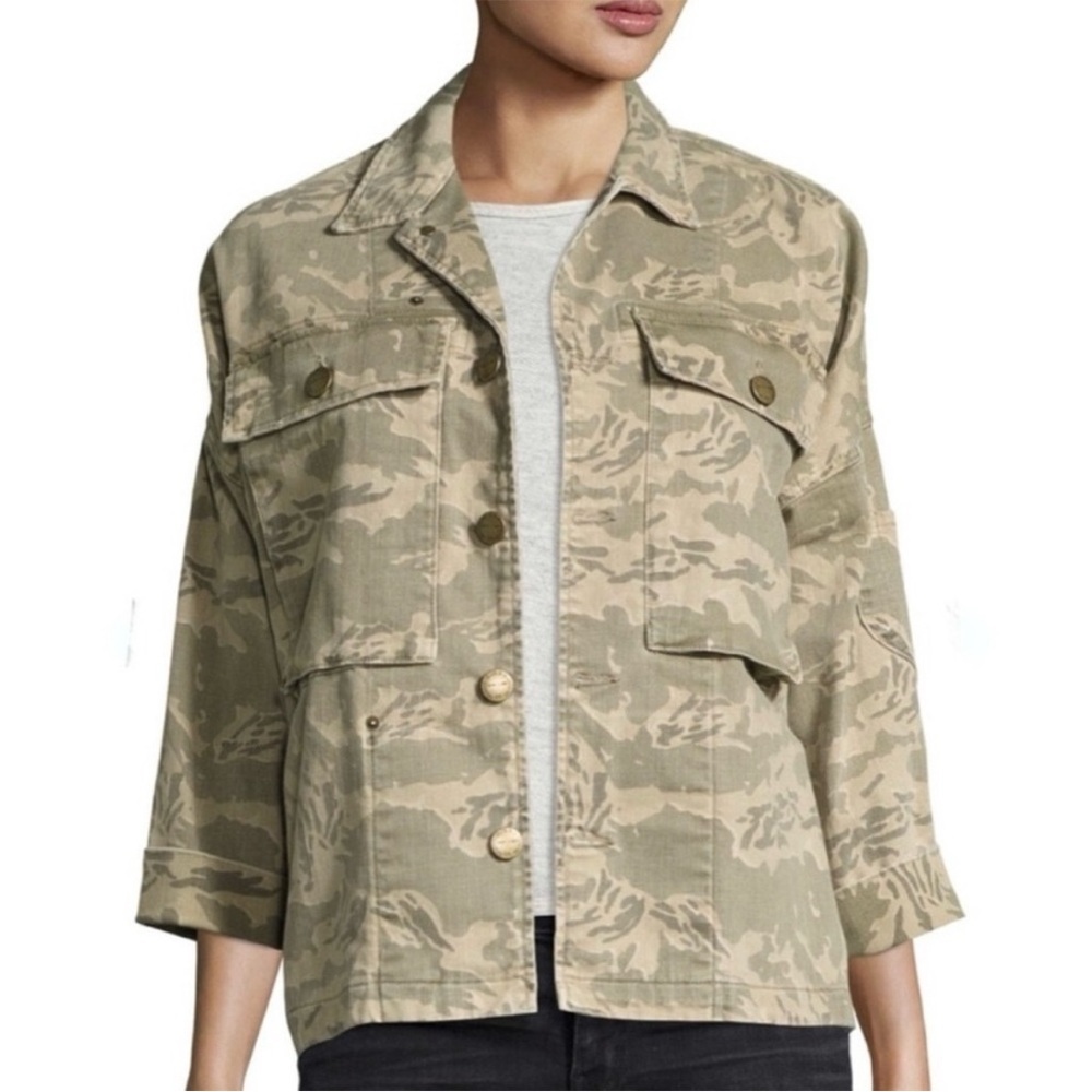 Current/Elliott The Militia Broken Camo Denim Jacket Sz L Distressed Usa Made